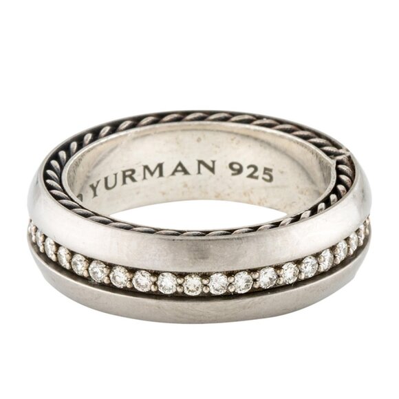 DAVID YURMAN DIAMOND TITANIUM & STERLING SILVER 925 STREAMLINE PAVÉ BAND RING